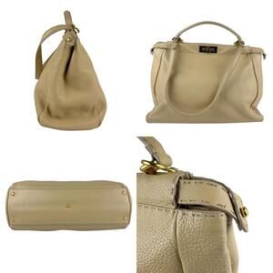 Fendi Handbag Selleria Beads Peekaboo Tan Beige Shoulder Gold Bag